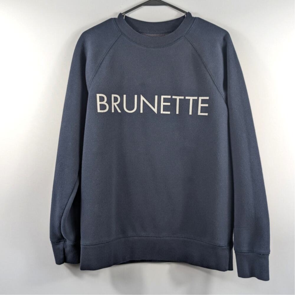 Brunette The Label Womens Medium Crewneck Sweatshirt Navy Blue Raglan Sleeve